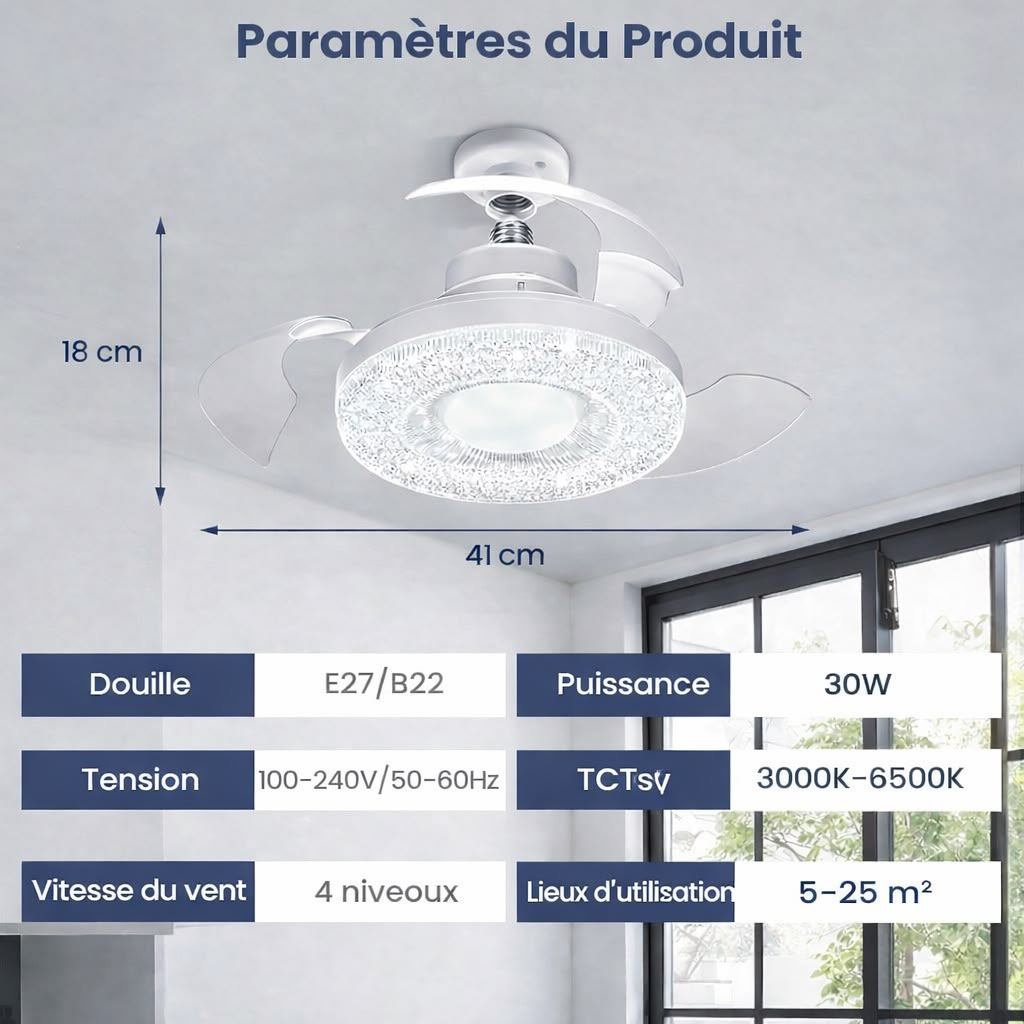 Ventilateur de plafond LED pliable - مروحة سقف قابلة للطي