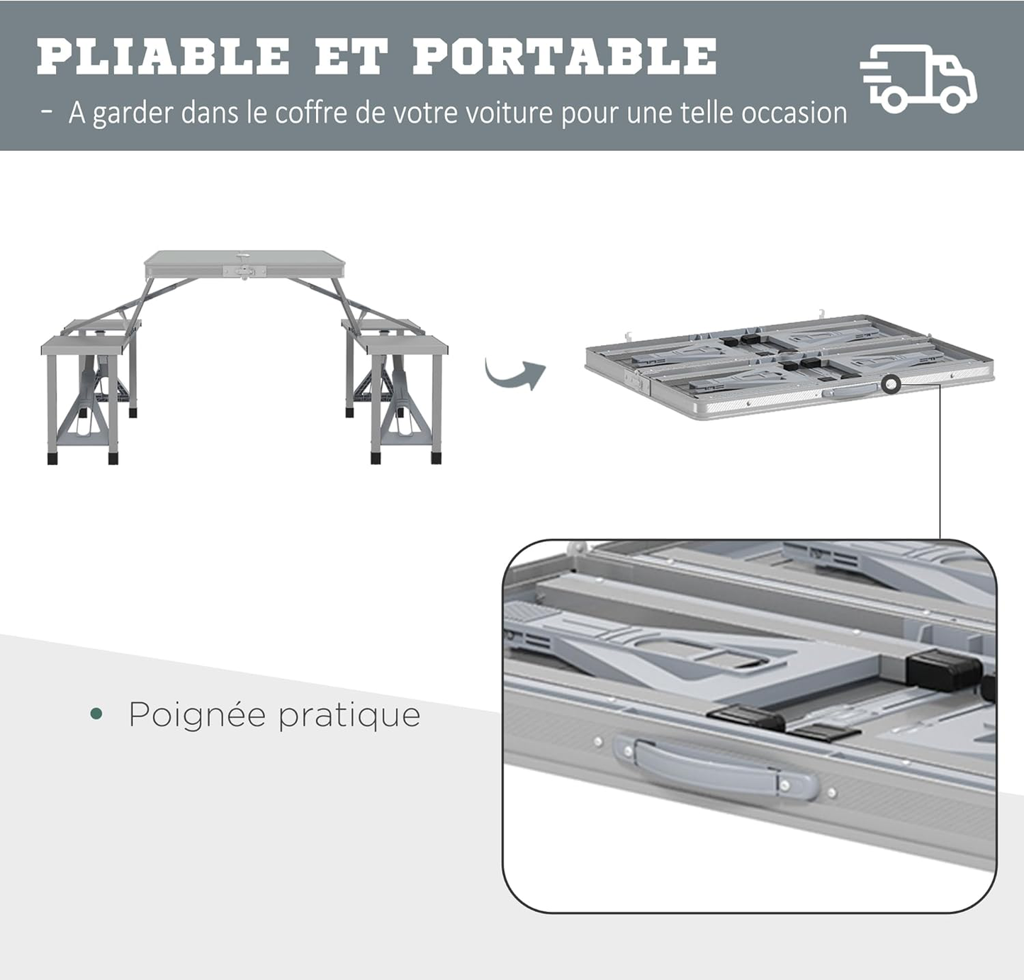 Table de pique-nique pliante en aluminium - طاولة النزهة قابلة للطي