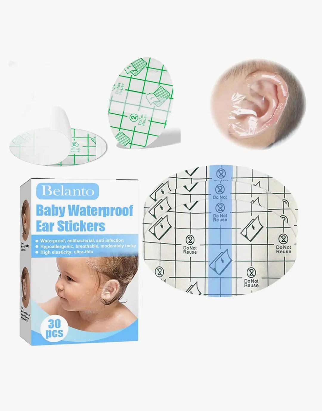 Autocollants imperméables pour les oreilles de bébé - لاصقات الأذن المقاومة للماء للأطفال