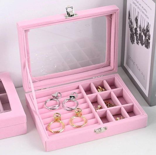 Boîte à bijoux de luxe au design élégant avec couvercle transparent - علبة مجوهرات فاخرة بتصميم أنيق وغطاء شفاف