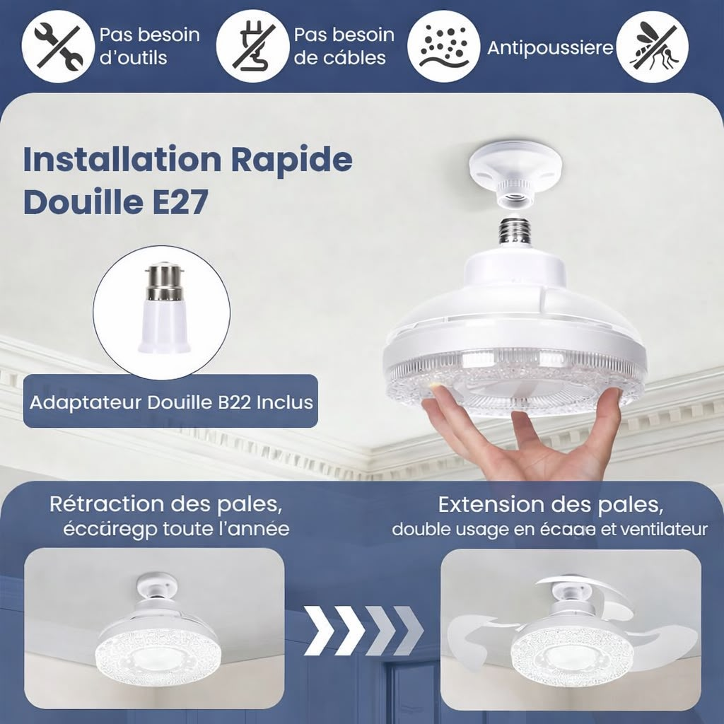 Ventilateur de plafond LED pliable -  مروحة سقف  قابلة للطي