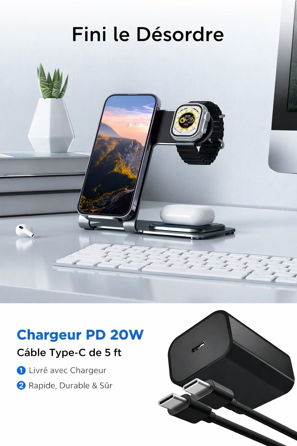 Chargeur Sans Fil 3-en-1 – 15W - شاحن لاسلكي ثلاثي