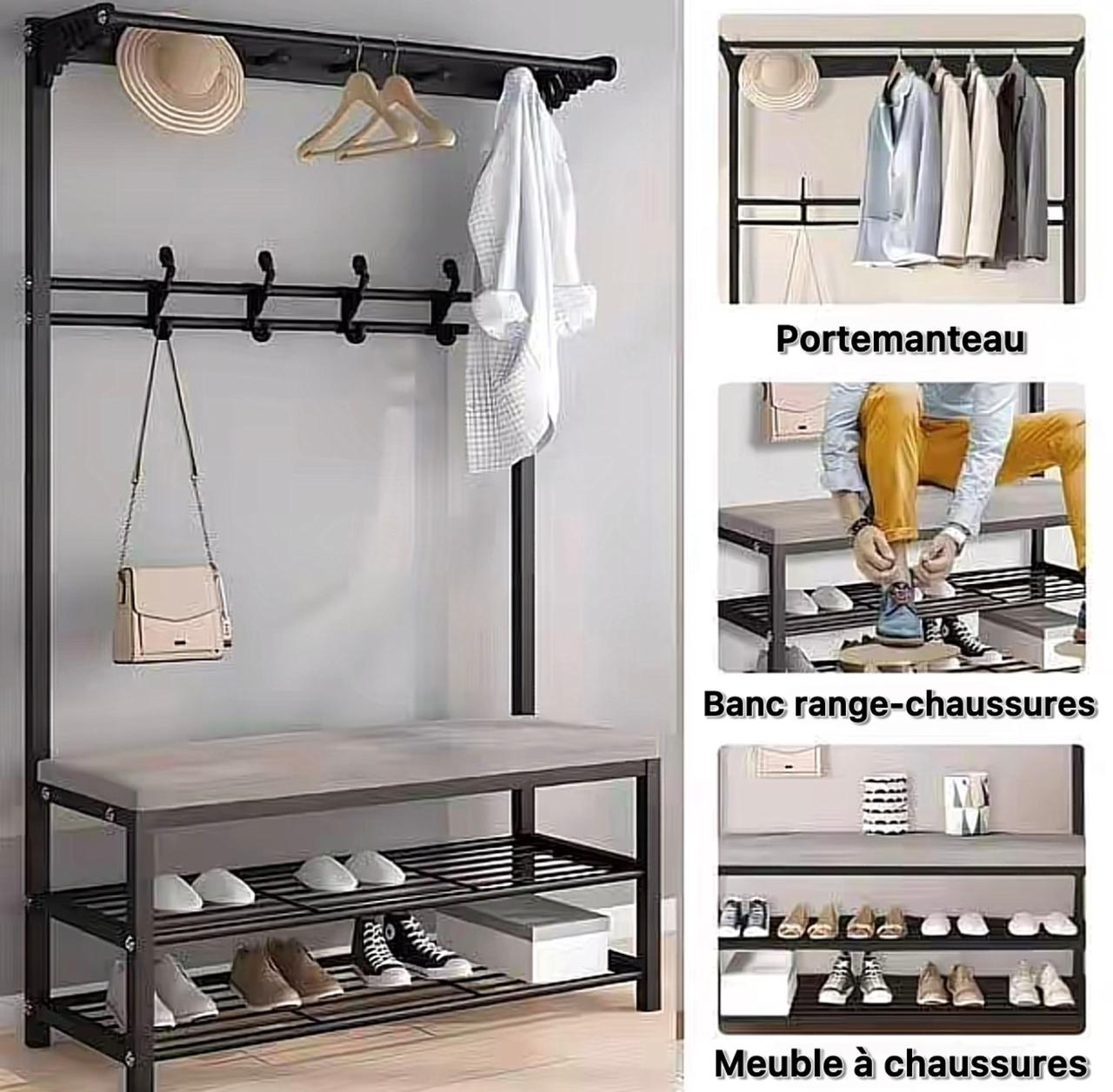 Organisateur d’Entrée avec Support Manteaux et Rangement Chaussures