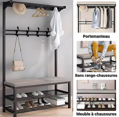 Organisateur d’Entrée avec Support Manteaux et Rangement Chaussures