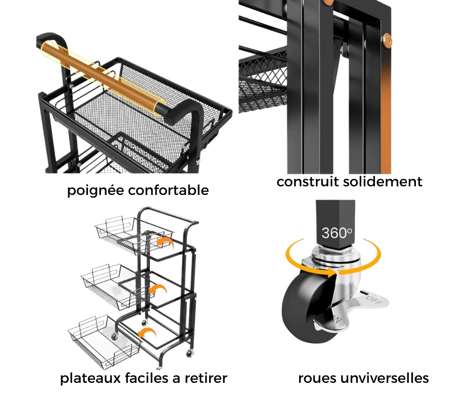 Chariot de rangement intelligent à 3 niveaux, réglable et pratique - عربة تخزين ذكية قابلة للتعديل بثلاثة طوابق