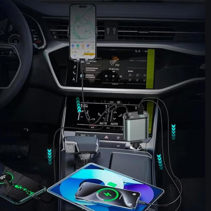 Chargeur de voiture intelligent 4 en 1 avec câbles intégrés et éclairage étoilé - شاحن سيارة ذكي 4 في 1 مع كابلات مدمجة وإضاءة ستارية مميزة