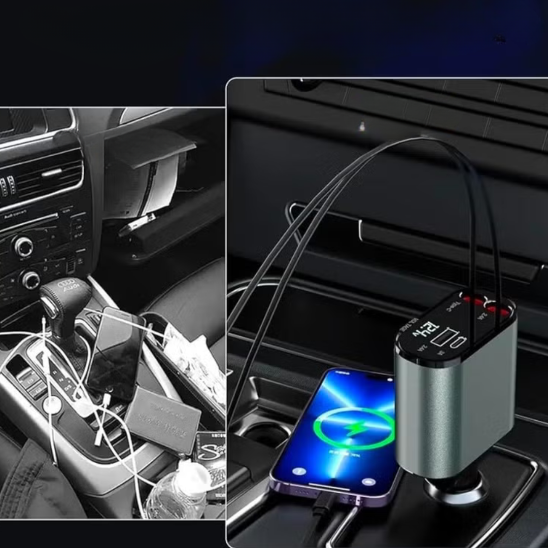 Chargeur de voiture intelligent 4 en 1 avec câbles intégrés et éclairage étoilé - شاحن سيارة ذكي 4 في 1 مع كابلات مدمجة وإضاءة ستارية مميزة