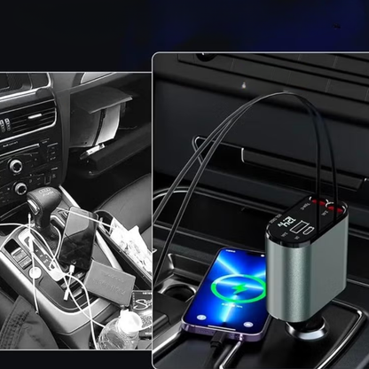 Chargeur de voiture intelligent 4 en 1 avec câbles intégrés et éclairage étoilé - شاحن سيارة ذكي 4 في 1 مع كابلات مدمجة وإضاءة ستارية مميزة