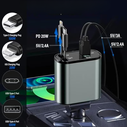 Chargeur de voiture intelligent 4 en 1 avec câbles intégrés et éclairage étoilé - شاحن سيارة ذكي 4 في 1 مع كابلات مدمجة وإضاءة ستارية مميزة
