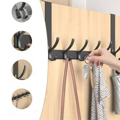 Porte-manteau multifonction à crochets pour porte sans perçage  - حامل متعدد الخطافات لتنظيم الأغراض خلف الباب بدون حفر