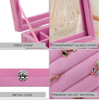 Boîte à bijoux de luxe au design élégant avec couvercle transparent - علبة مجوهرات فاخرة بتصميم أنيق وغطاء شفاف