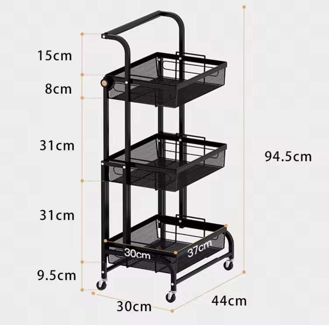 Chariot de rangement intelligent à 3 niveaux, réglable et pratique - عربة تخزين ذكية قابلة للتعديل بثلاثة طوابق