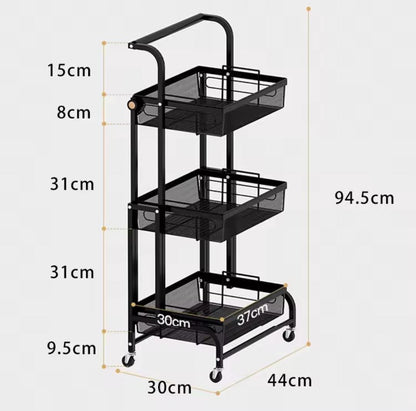 Chariot de rangement intelligent à 3 niveaux, réglable et pratique - عربة تخزين ذكية قابلة للتعديل بثلاثة طوابق