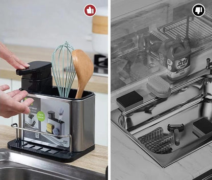 Organisateur d’évier 3-en-1 avec distributeur de savon et brosse - منظم حوض المطبخ الذكي 3 في 1 مع موزع صابون وفرشاة
