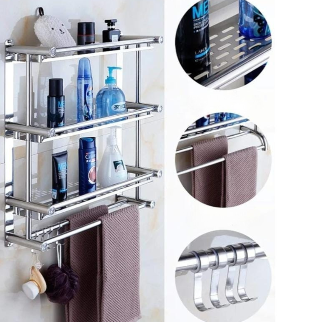 Étagère de salle de bain en acier inoxydable - رف حمام متعدد الأرفف من الفولاذ المقاوم للصدأ