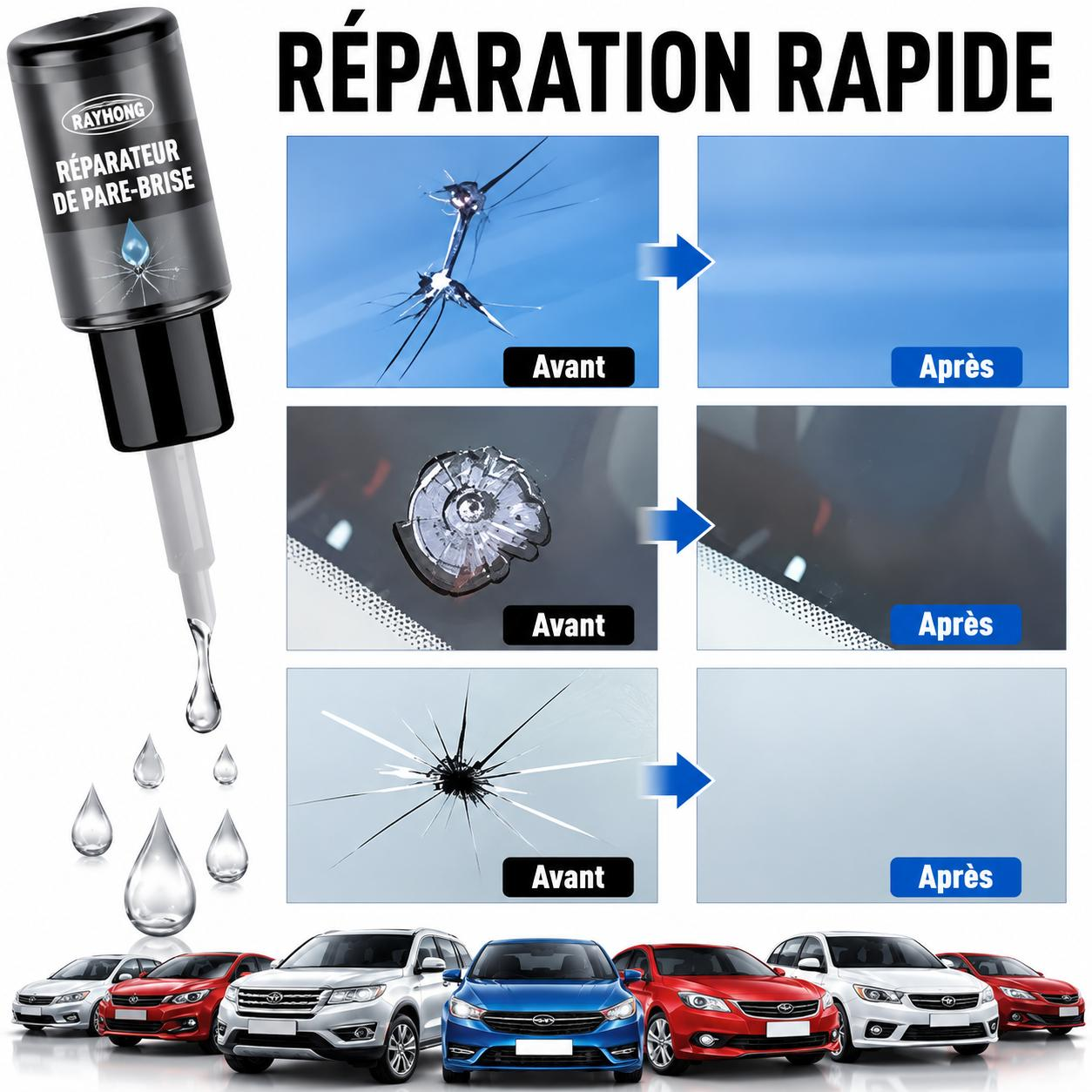 Kit de réparation des fissures de pare-brise - طقم إصلاح شقوق زجاج السيارة