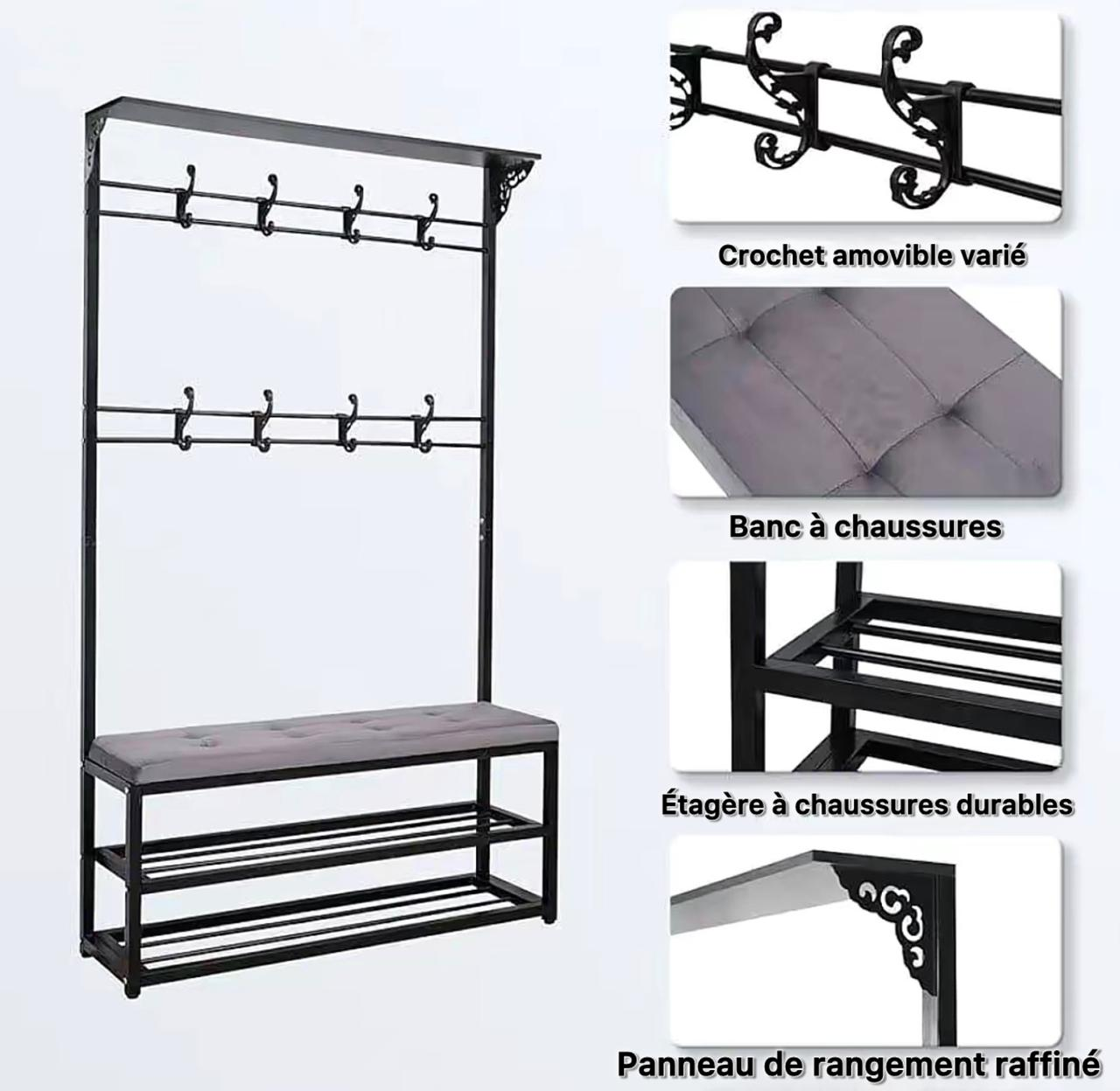 Organisateur d’Entrée avec Support Manteaux et Rangement Chaussures