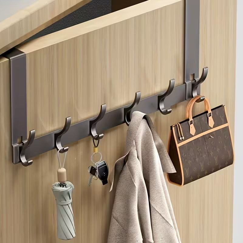 Porte-manteau multifonction à crochets pour porte sans perçage  - حامل متعدد الخطافات لتنظيم الأغراض خلف الباب بدون حفر