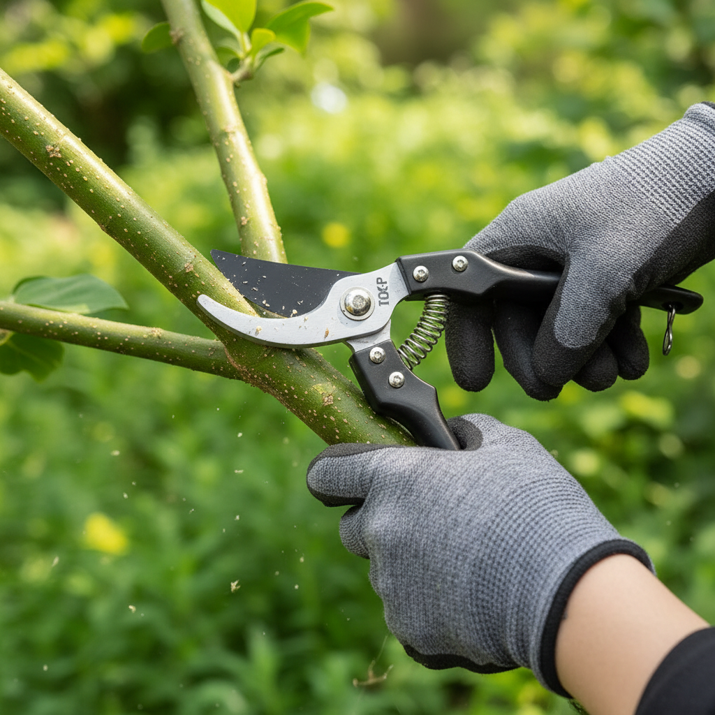 Sécateur en action jardin